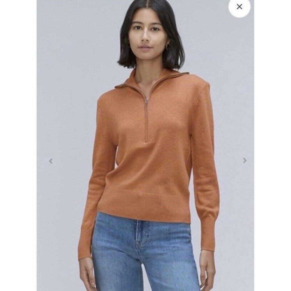 NWT EVERLANE The Luxe Merino Half-Zip Sweater Size XS Wool Yak Tawny Brown